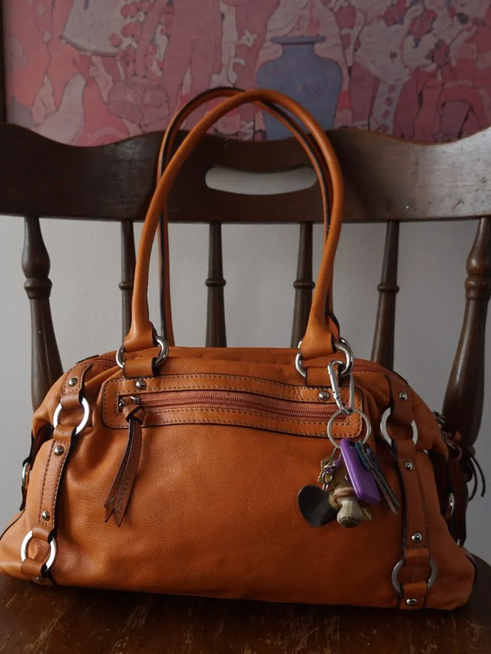 Tignanello Orange Genuine Leather Shoulder Bag